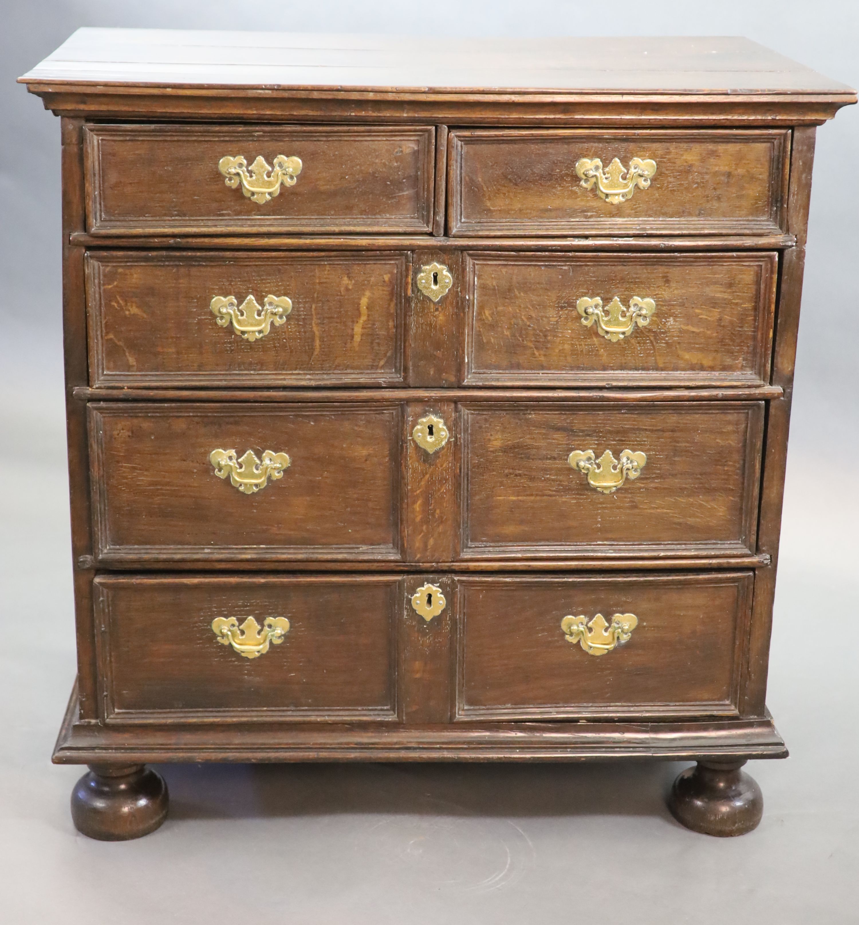 A late 17th century oak chest, W.93cm D.55cm H.95cm